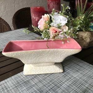 Vtg MCM Shabby Pink Cream Textured Planter Vase Pedestal 11”  Royal Windsor Chic